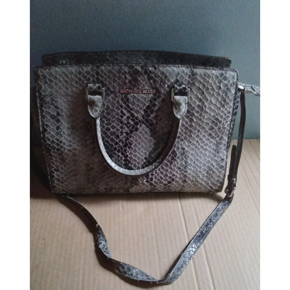 Michael Kors Snakeskin Embossed‎ Leather Satchel Crossbody Bag Purse